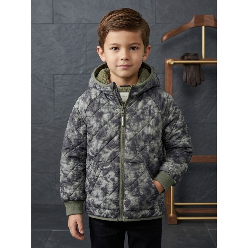 Boys' Puffer Coat Denoeye Printed Hooded Reversible Jacket-Cat & Jack Sz 4/5